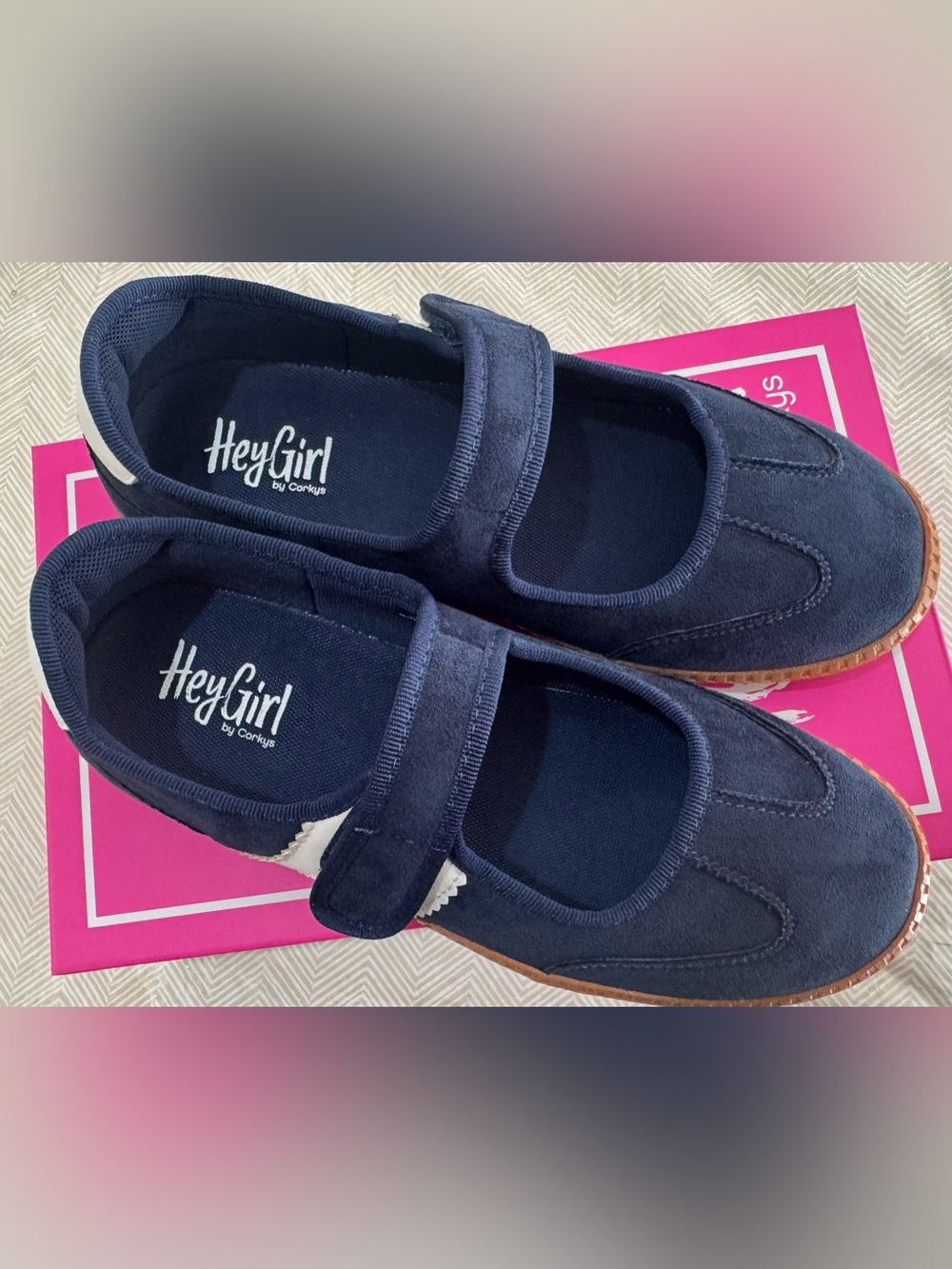Kids Navy Mary Jane Shoes with Velvet Strap